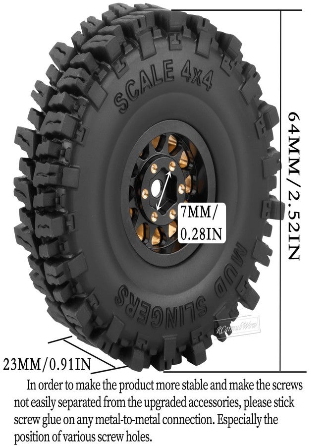 RCarmubWow RC 1.0 Beadlock Wheels 1.0 Beadlock Tires for RC Crawler 1/18 TRX4M,1/24 SCX24,1.0 Beadlock Wheels and Tires Brass Wheels w/Soft Sticky Rubber Tires,4pcs,Style B - Image 3
